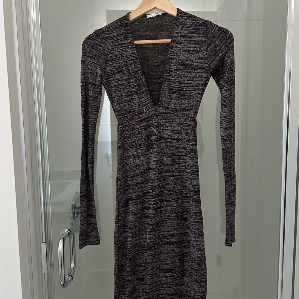Wilfred Charcoal Long Sleeve V-Neck Dress